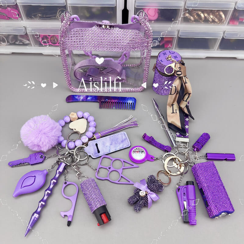21 pieces Clear Bag Self Defense Keychain Kit